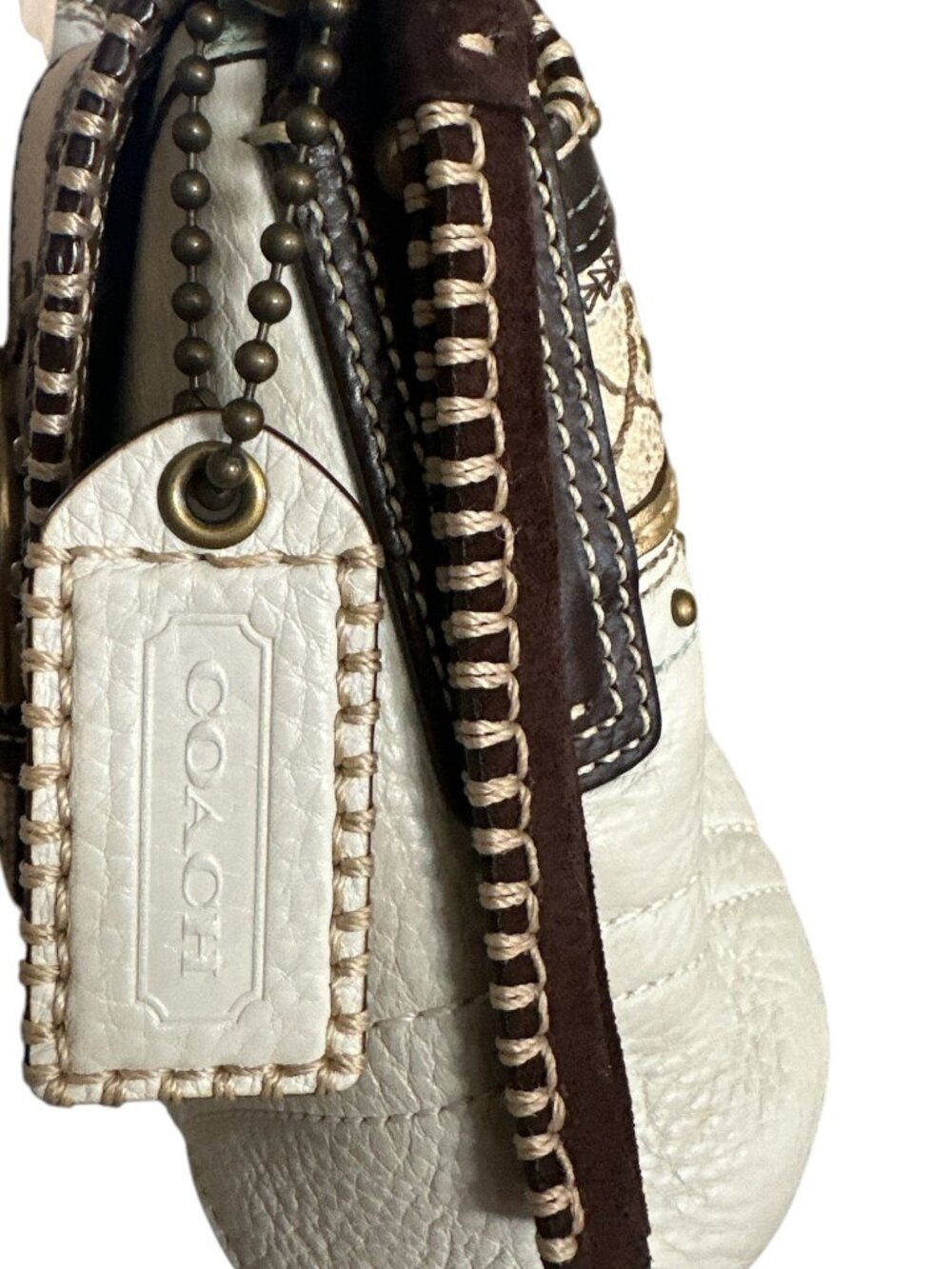 VTG Coach Soho Leather Y2K Studded Stitched Shoulder Flap Bag Chalk 10479 - Picture 13 of 16